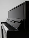 Feurich 115 Premiere Polished Ebony Upright Piano (Brass)