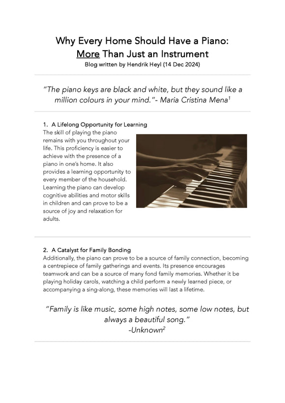 Why Every Home Should Have a Piano: More Than Just an Instrument - Hendrik Heyl (14 Dec 2024)