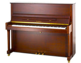 Feurich 122 Universal Satin Walnut Upright Piano Brass Hardware