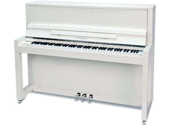 Feurich 115 Premiere Polished White Upright Piano (Chrome)