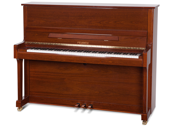 Feurich 122 Universal Polished Walnut Upright Piano (Brass)